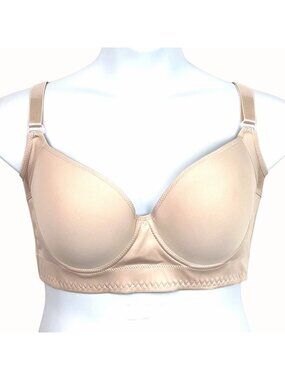 Back Smoothing Full Coverage Underwire Bra Beige Size 48-50E 8 Hook Closure New